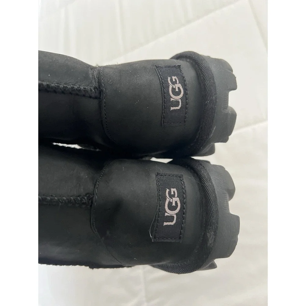 Ugg Essential Short Black Waterproof‎ Leather Warm Comfort Boots Shoes Wool Sz 7